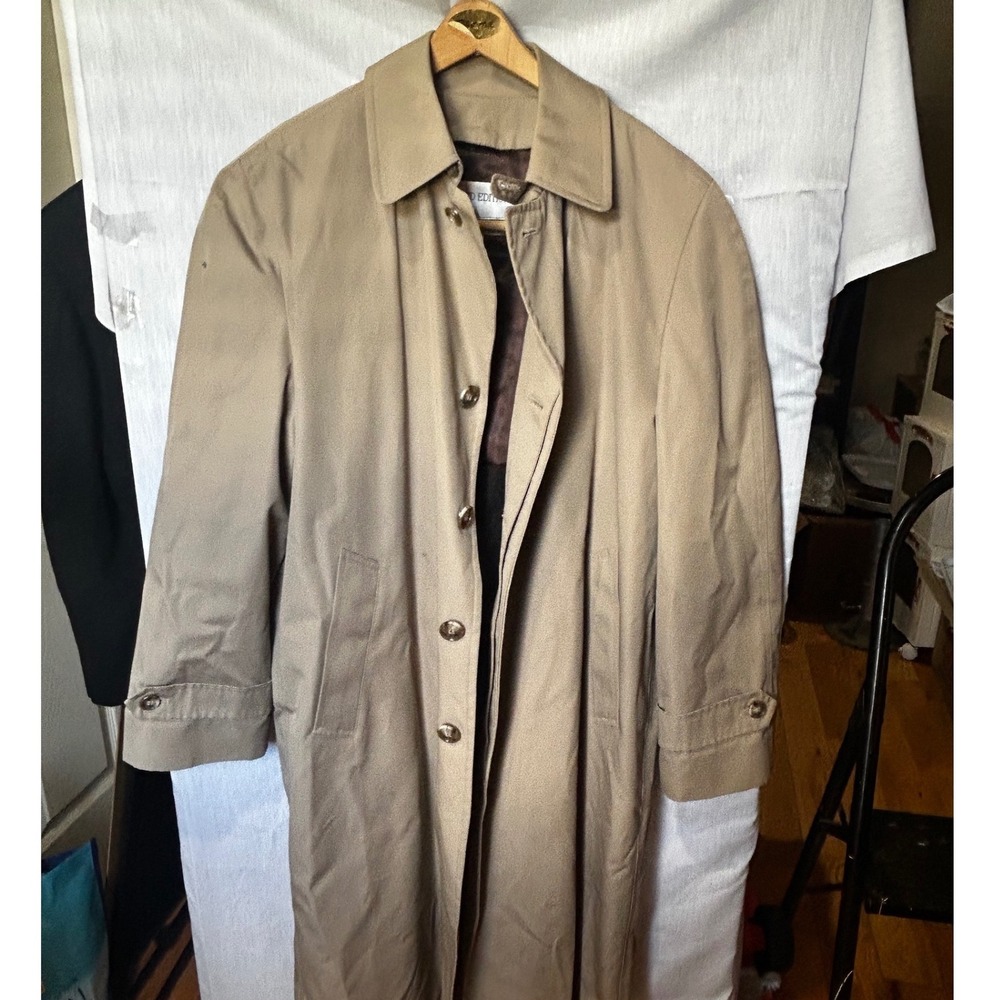 London Fog Limited Edition Tan Trench Coat Men 38 Reg Removable Plaid Liner